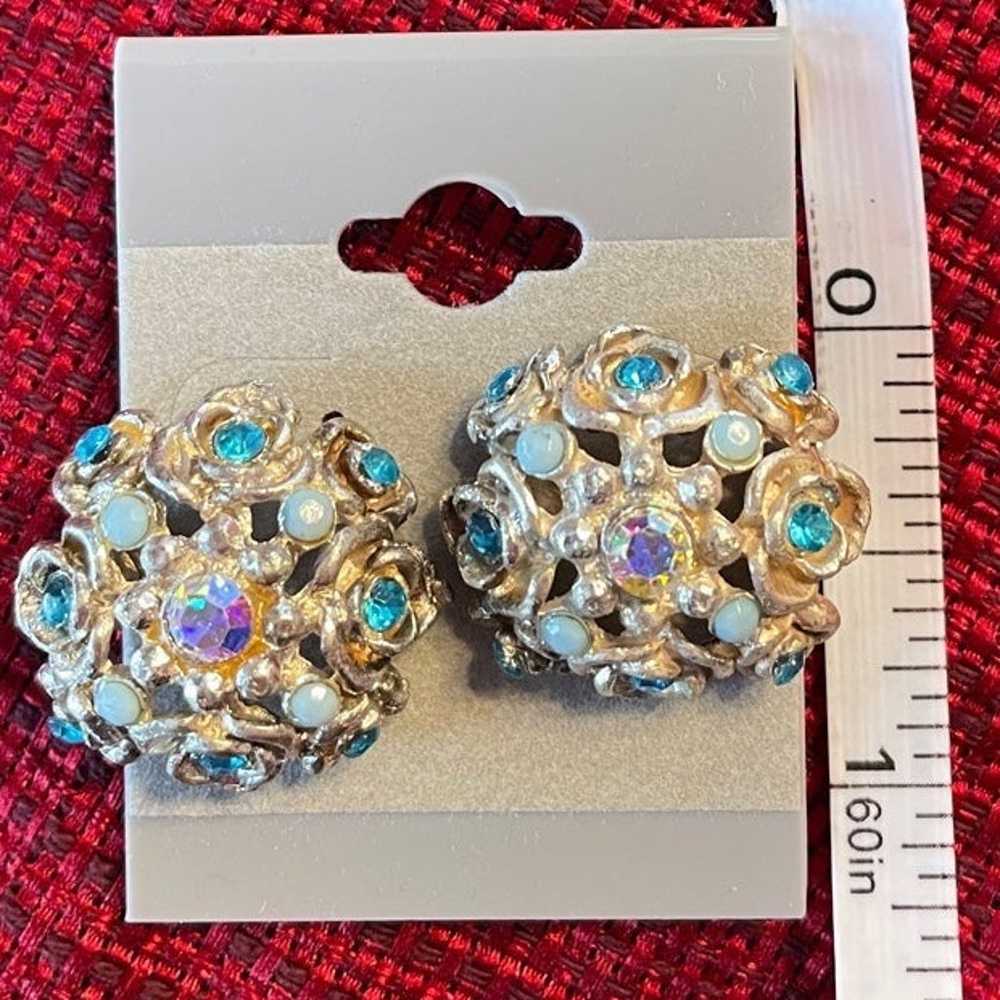 Honeycomb Earrings with Blue Topaz and Rhinestones - image 8