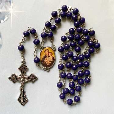 Vintage St. Anthony Blue/Purple  Glass Beads Rosa… - image 1