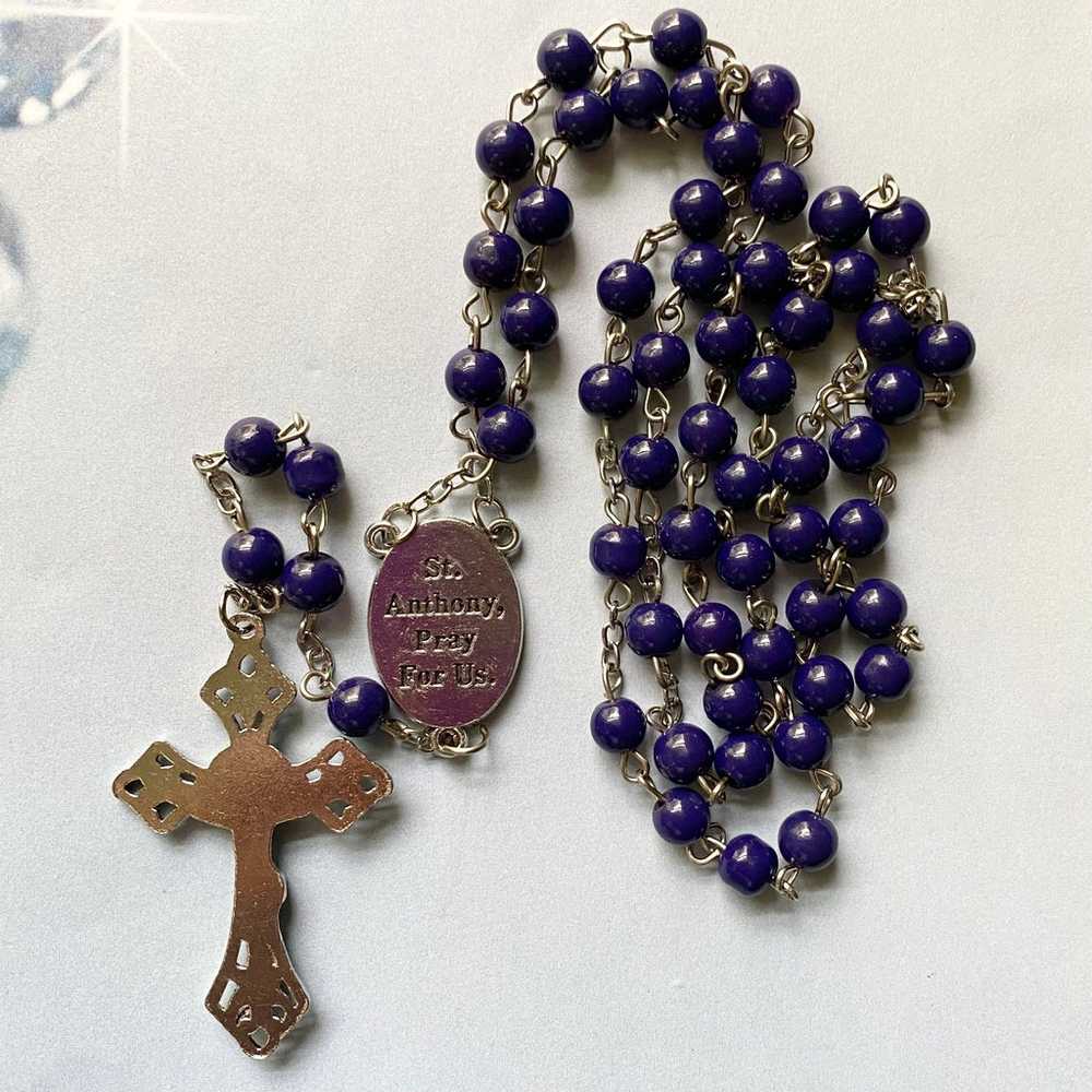 Vintage St. Anthony Blue/Purple  Glass Beads Rosa… - image 2