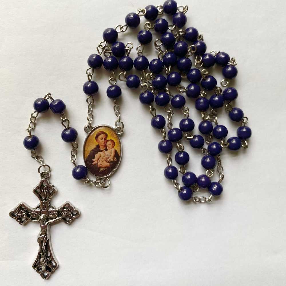 Vintage St. Anthony Blue/Purple  Glass Beads Rosa… - image 3