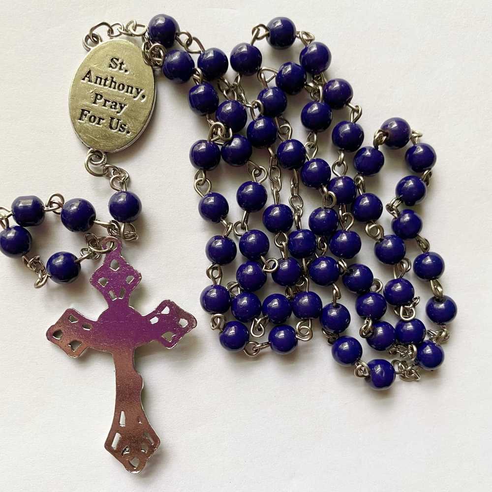 Vintage St. Anthony Blue/Purple  Glass Beads Rosa… - image 4