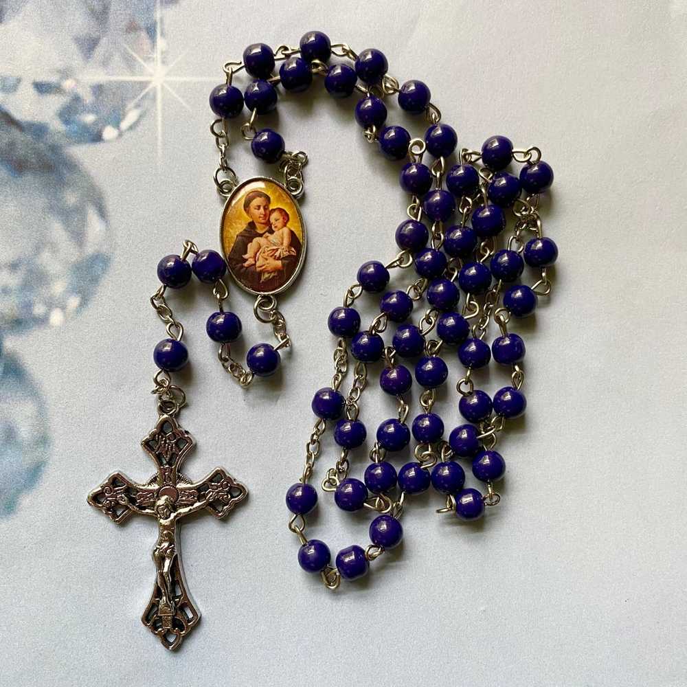 Vintage St. Anthony Blue/Purple  Glass Beads Rosa… - image 7