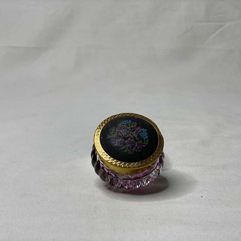 Vintage Avon Ribbed Purple Glass Sachet with Tape… - image 2