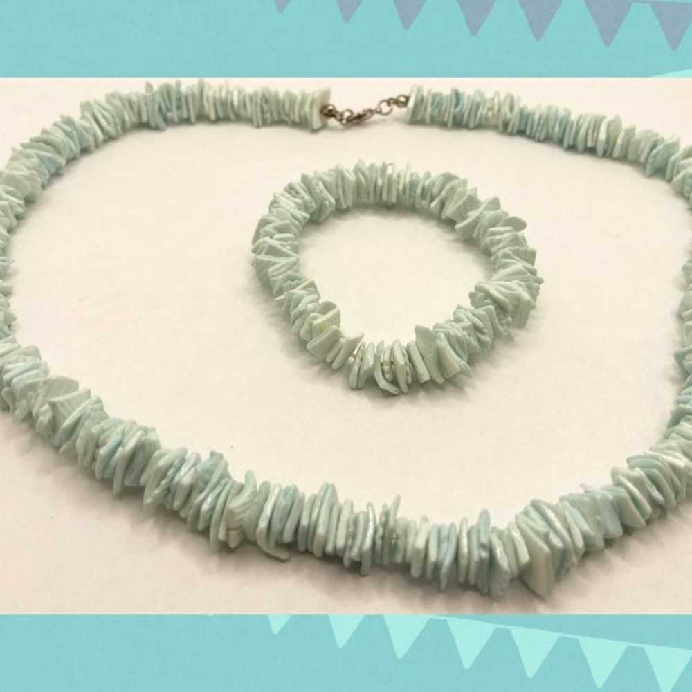 Vintage Pastel turquoise color puka shell necklac… - image 2
