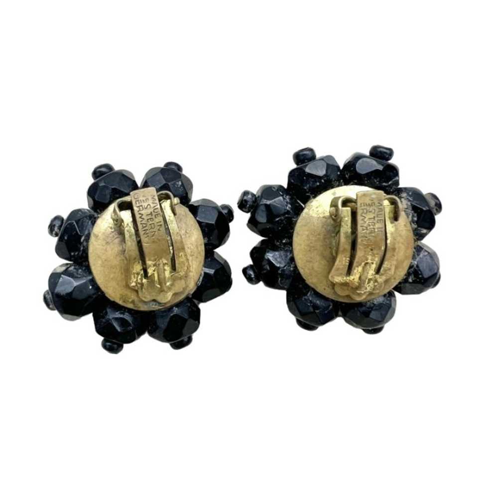 Vintage Black Bead Clip-on Earrings Shape of a Fl… - image 2