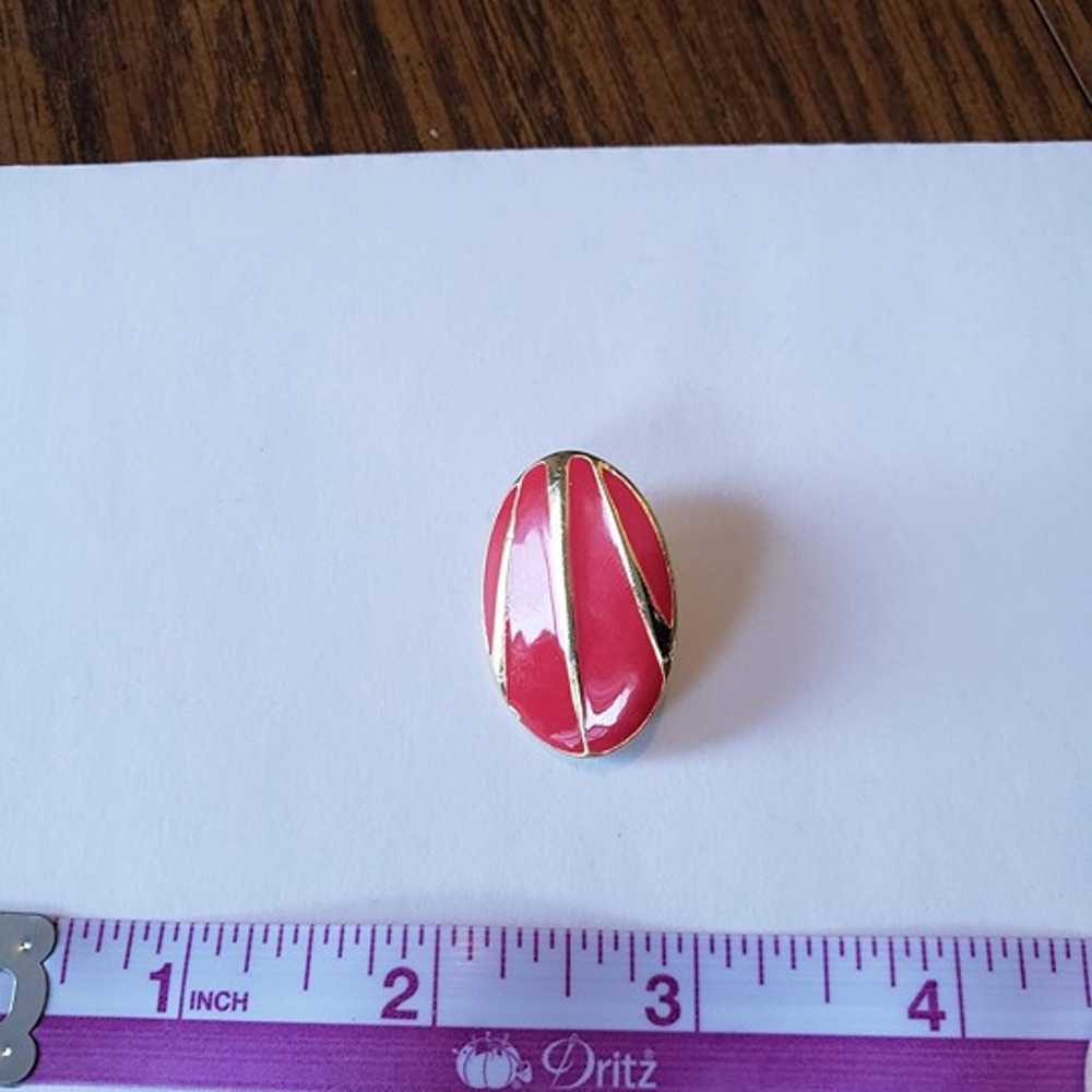 Vintage Pink With Gold Stripe Oval Button Earrings - image 3