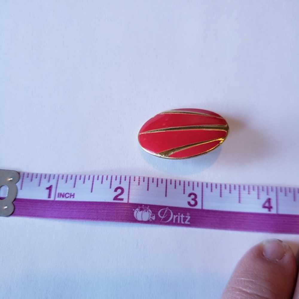Vintage Pink With Gold Stripe Oval Button Earrings - image 4