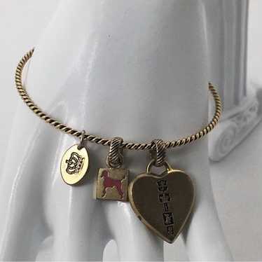 Juicy Couture Gold Tone Rhinestones Heart Belt Bangle Bracelet 6.1