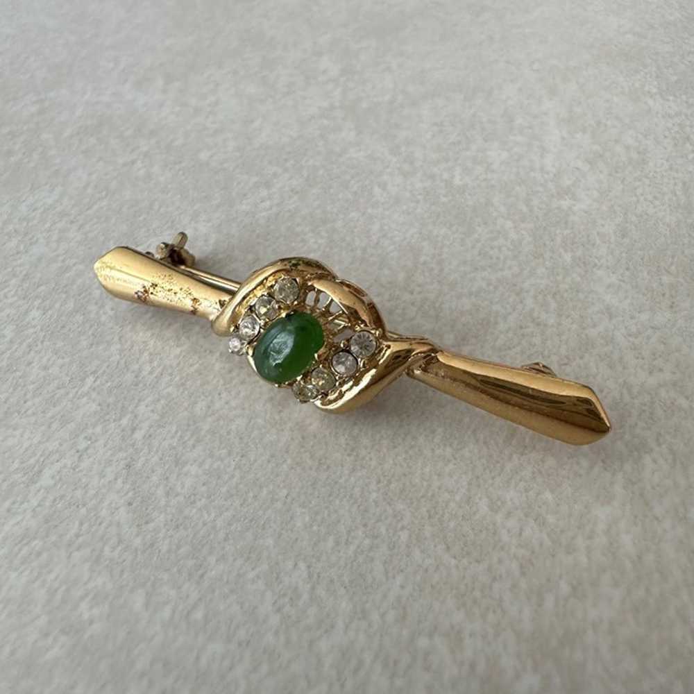 Vintage Victorian-inspired gold tone jade green g… - image 2