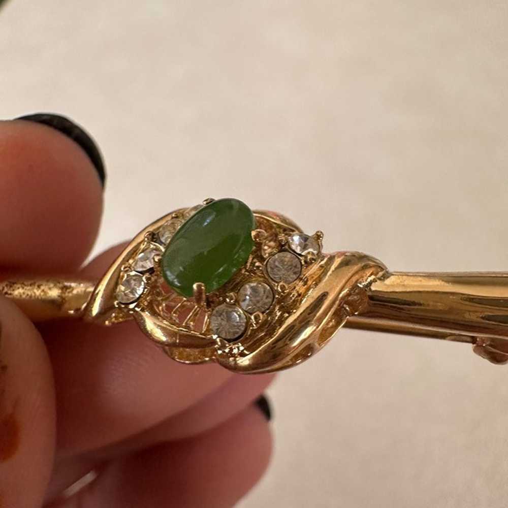Vintage Victorian-inspired gold tone jade green g… - image 3
