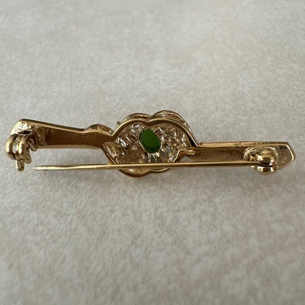 Vintage Victorian-inspired gold tone jade green g… - image 4