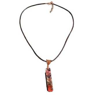 Vintage handmade art glass pendant necklace cord … - image 1