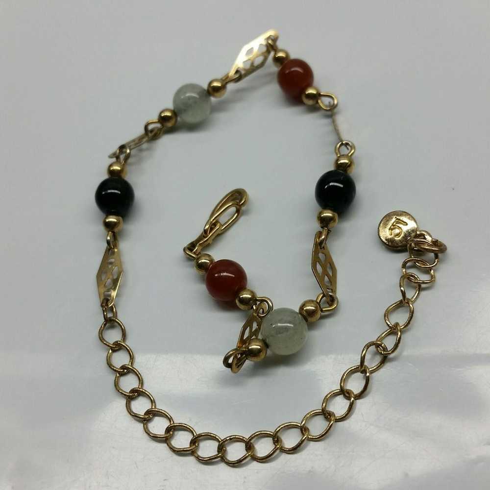 Vtg stone bracelet signed Goldtone - image 6