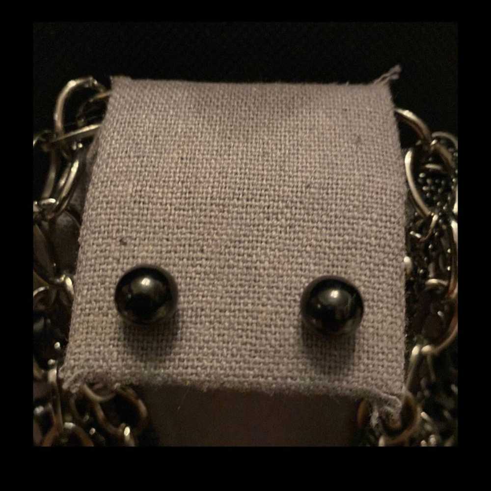 Vintage Blk metallic silver 7 layered bead/chains… - image 2