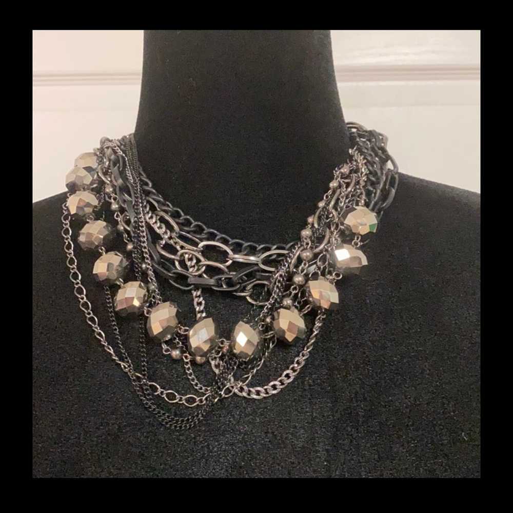 Vintage Blk metallic silver 7 layered bead/chains… - image 3