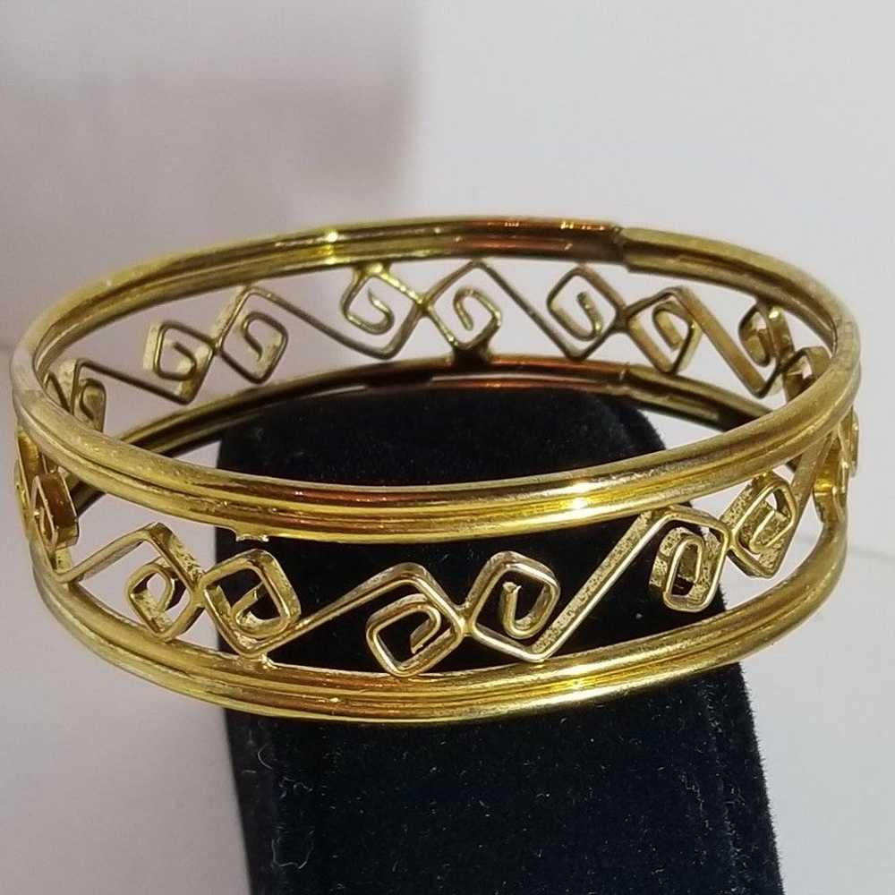 Vintage Goldtone Greek Inspired Bangle - image 2