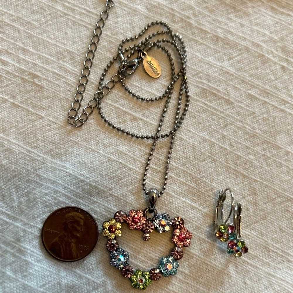 Cookie Lee Floral Heart Necklace & Earring Set - … - image 2