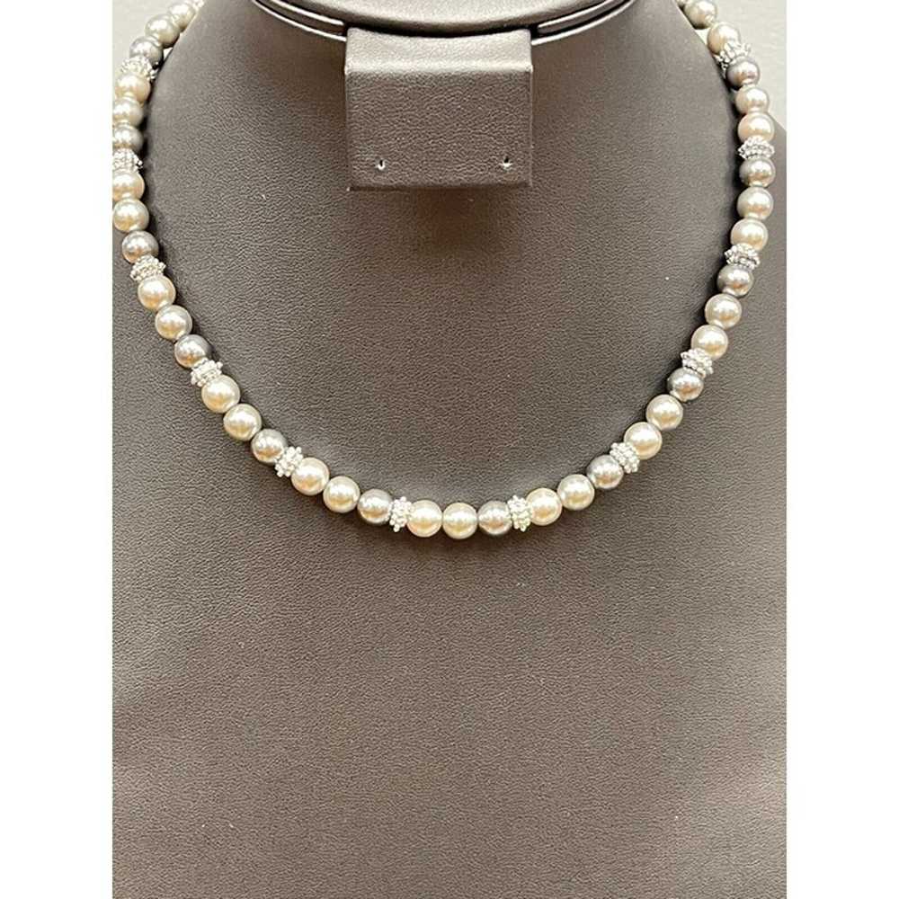 Vintage Napier Gray Faux Pearl Beaded Necklace 18… - image 1