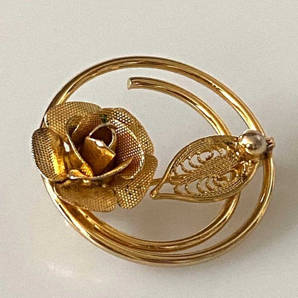 Sarah Coventry Rose Golden Filigree Leaf Gold Ton… - image 11