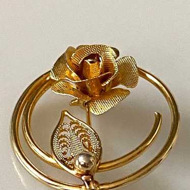 Sarah Coventry Rose Golden Filigree Leaf Gold Ton… - image 1