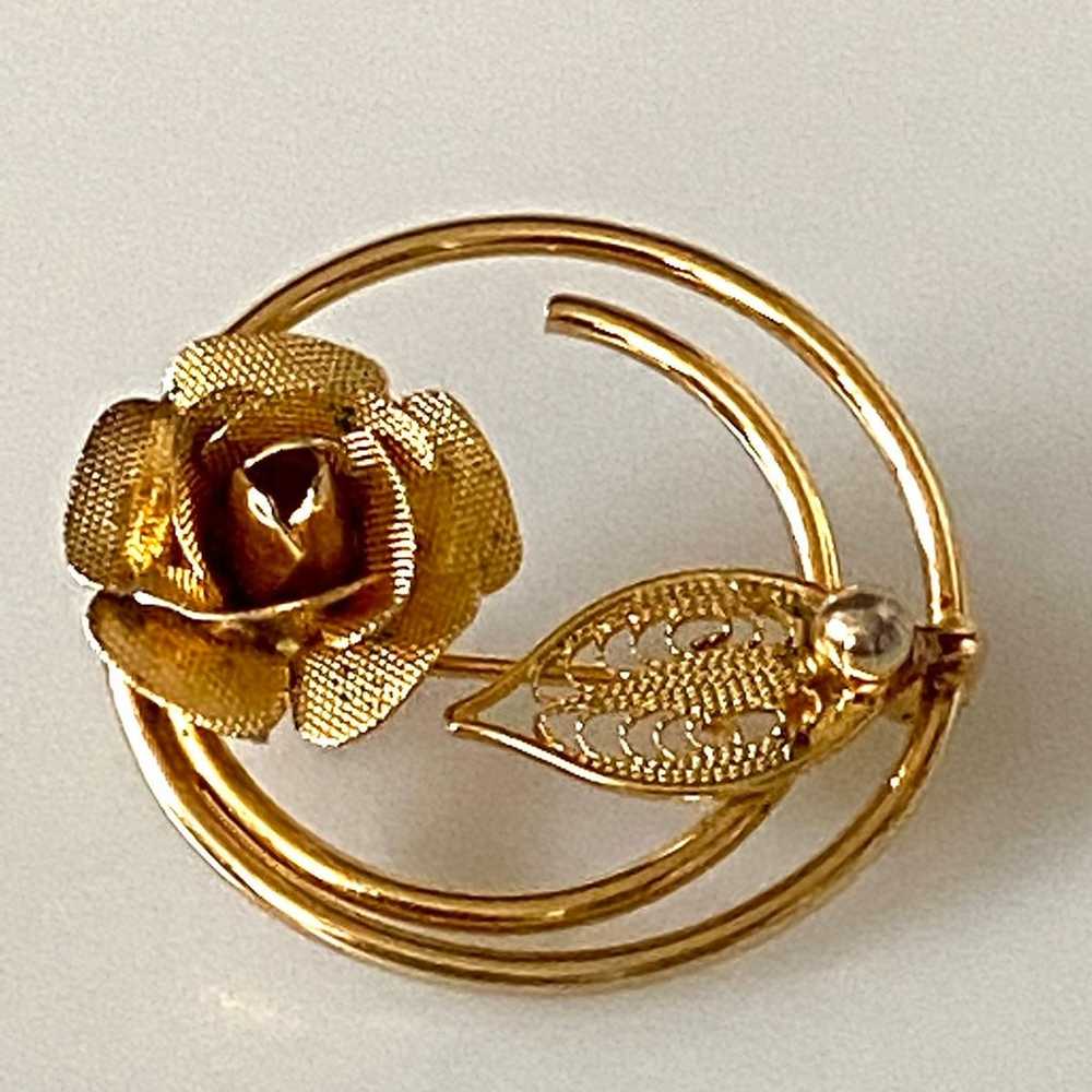 Sarah Coventry Rose Golden Filigree Leaf Gold Ton… - image 4