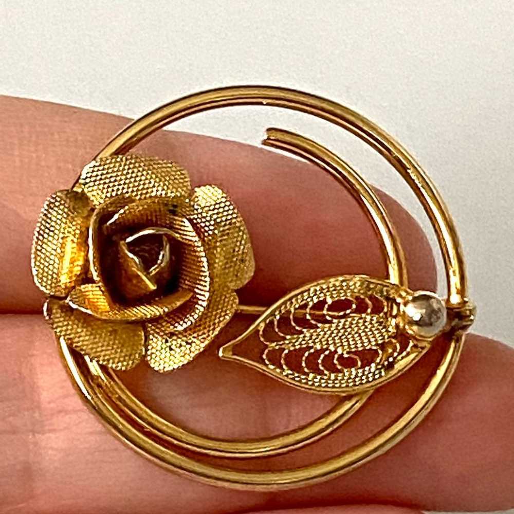 Sarah Coventry Rose Golden Filigree Leaf Gold Ton… - image 7