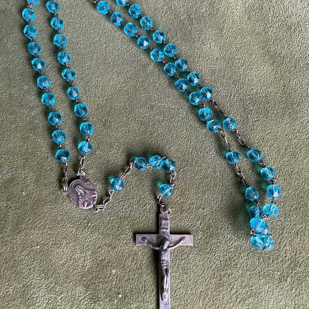 Vintage blue crystal bead 1930’s rosary - image 1