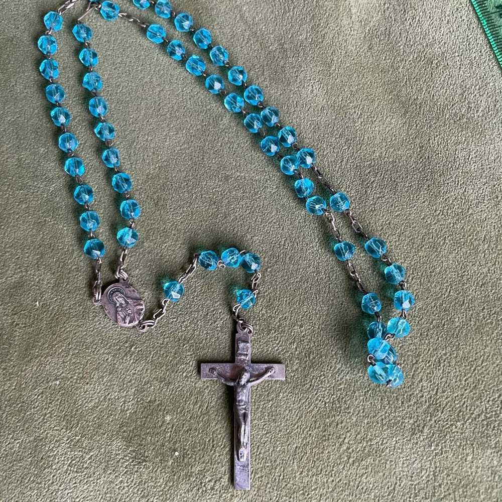 Vintage blue crystal bead 1930’s rosary - image 2