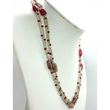 MONET pink & purple bead 2 strand  chain NECKLACE… - image 1