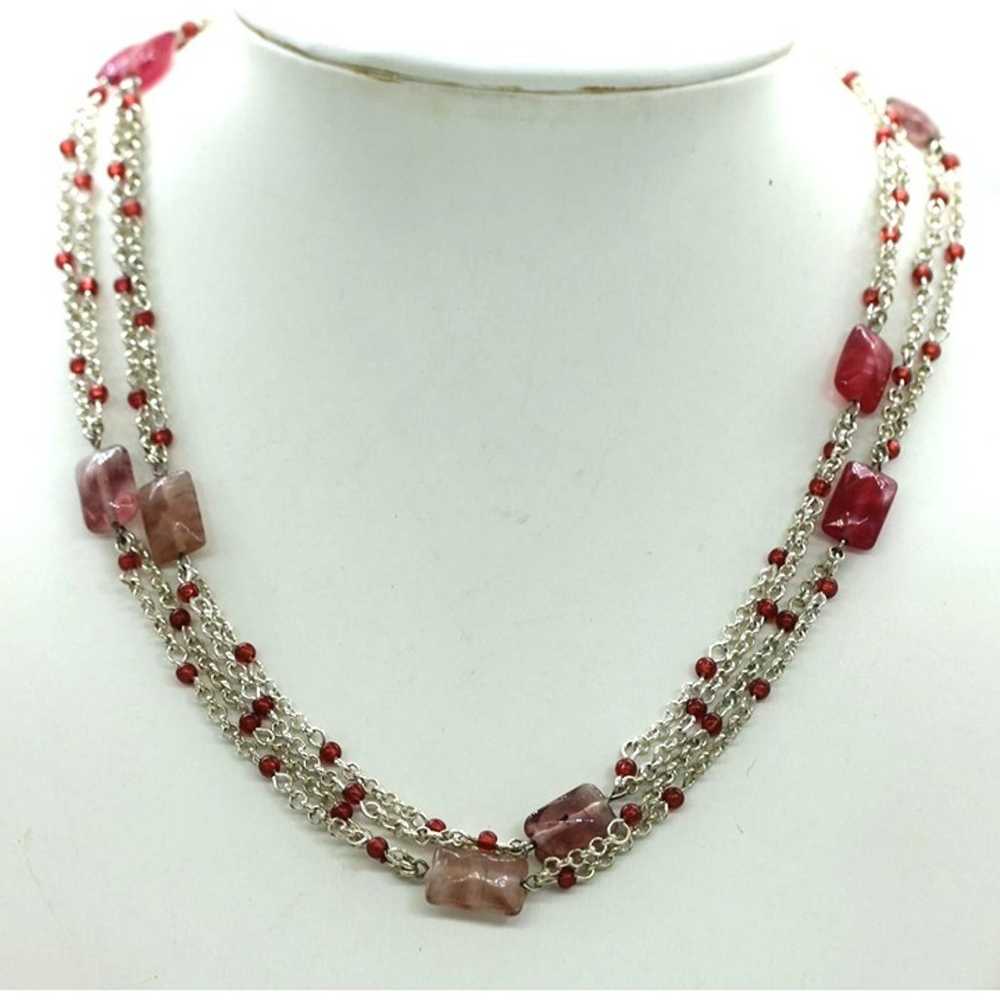 MONET pink & purple bead 2 strand  chain NECKLACE… - image 2