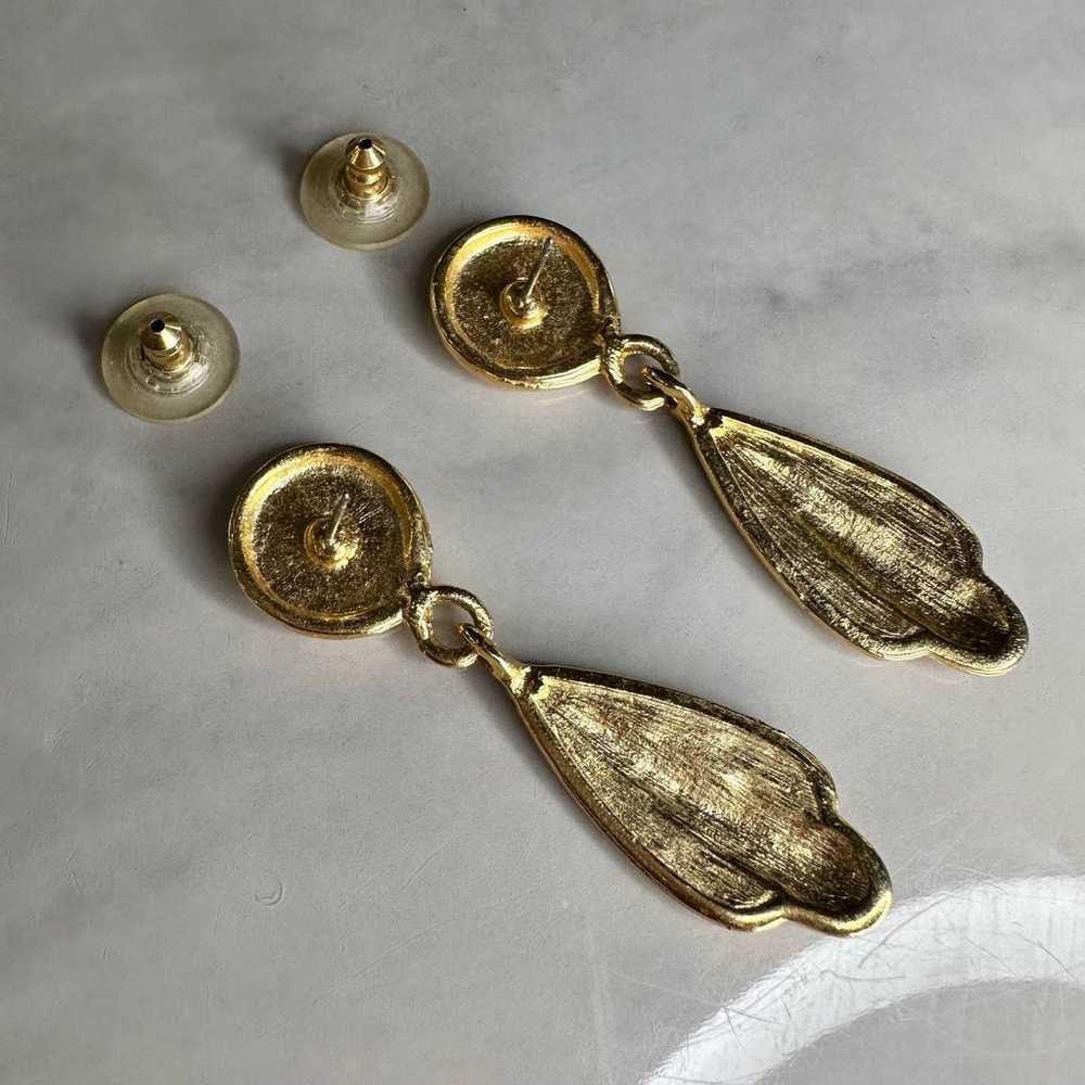 Vintage Red Enamel + Goldtone Dangle Earrings 2.5… - image 5