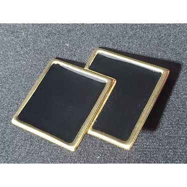 Vintage Monet Black Enamel Gold Squares Pin Brooch - image 1