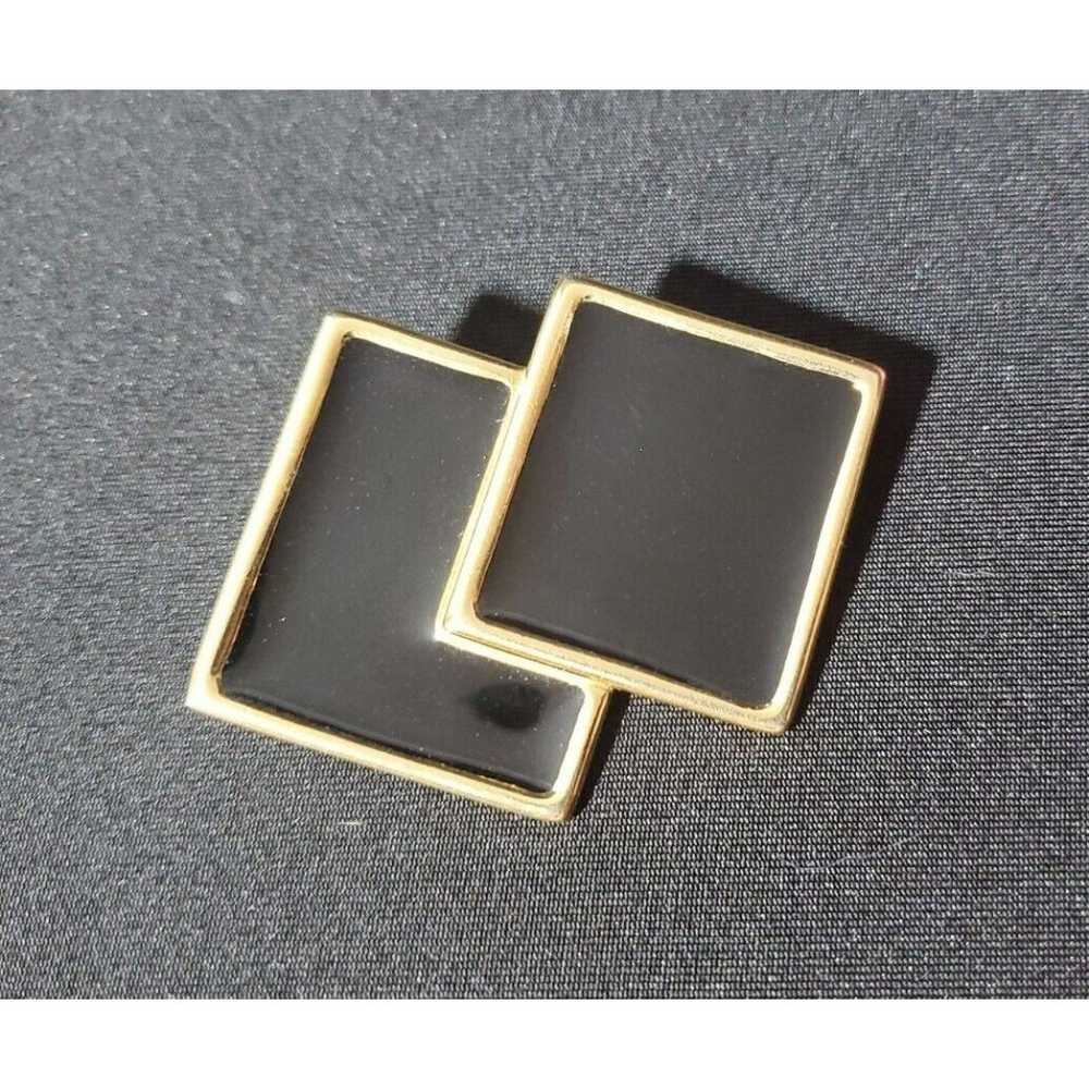 Vintage Monet Black Enamel Gold Squares Pin Brooch - image 4