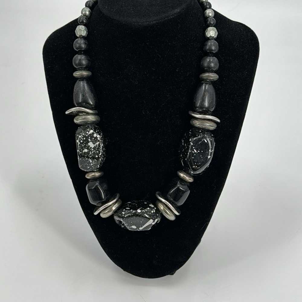 Vintage chunky black and silver beaded necklace - image 2