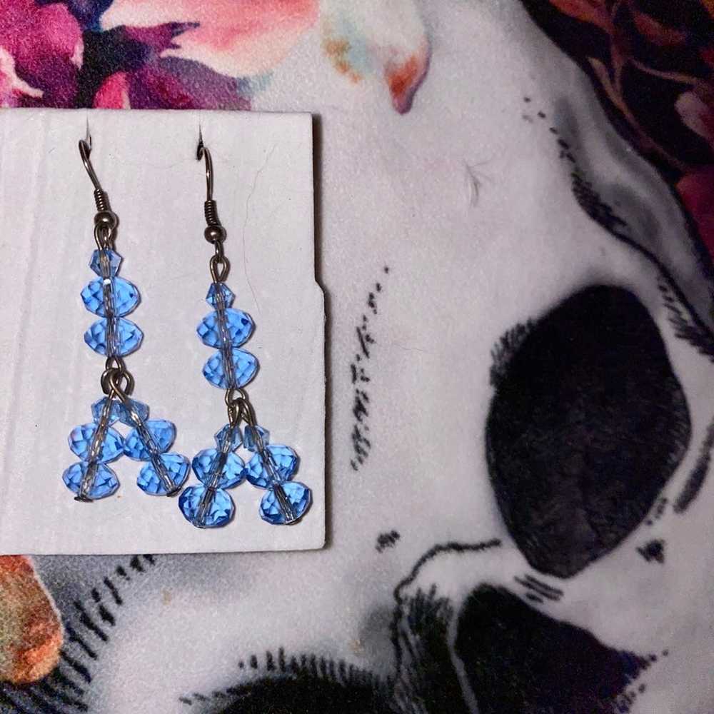 Vintage Beautiful Blue Crystal Earrings - 2 & 1/4… - image 1