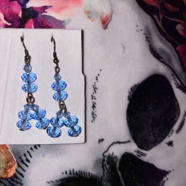 Vintage Beautiful Blue Crystal Earrings - 2 & 1/4… - image 1