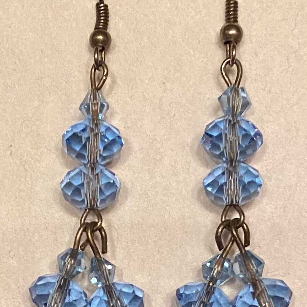 Vintage Beautiful Blue Crystal Earrings - 2 & 1/4… - image 2