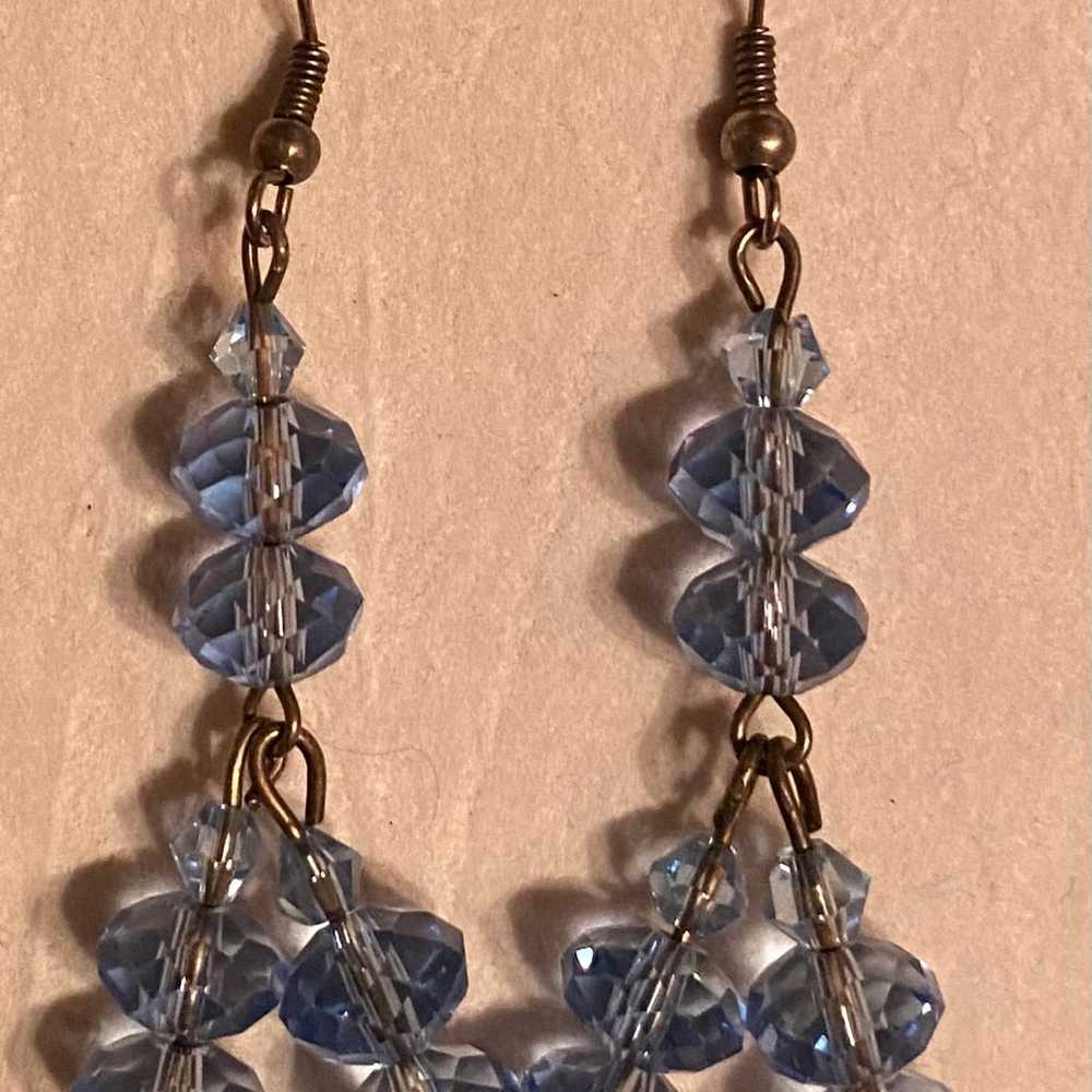 Vintage Beautiful Blue Crystal Earrings - 2 & 1/4… - image 3