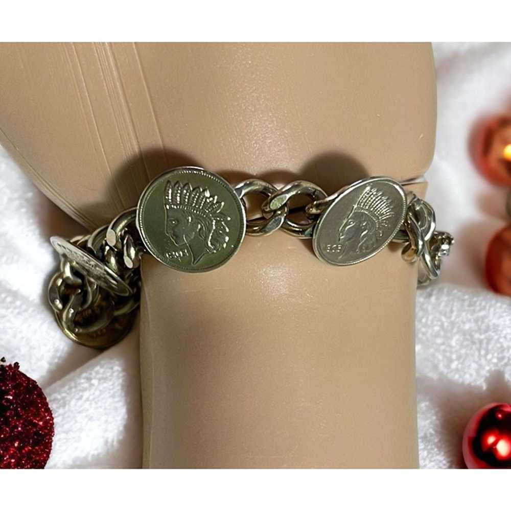 Vintage 1803 Indian Head Style Charm Bracelet Sil… - image 1