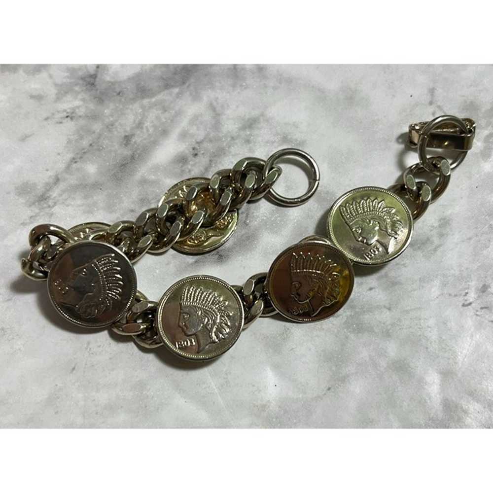 Vintage 1803 Indian Head Style Charm Bracelet Sil… - image 4