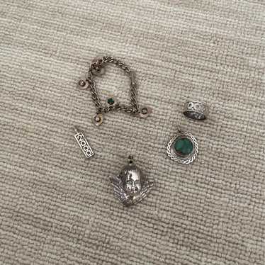 Silver ring, trinket, and charms - image 1