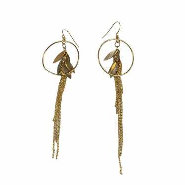 Gold Tone Circle Dangle Chain Earrings - image 1