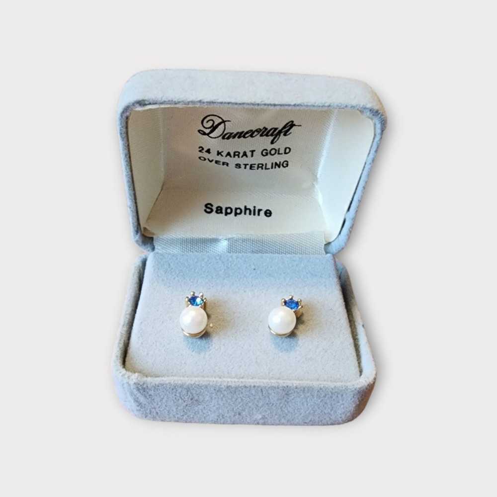 Vintage danecraft sapphire and gold plated earrin… - image 1