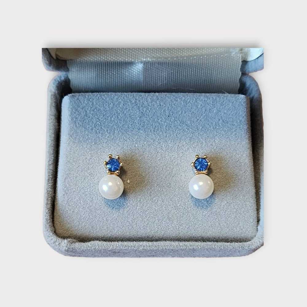 Vintage danecraft sapphire and gold plated earrin… - image 3