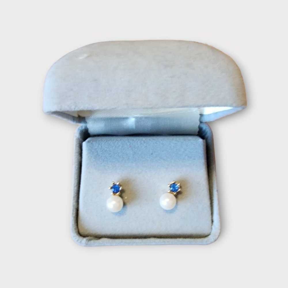 Vintage danecraft sapphire and gold plated earrin… - image 4