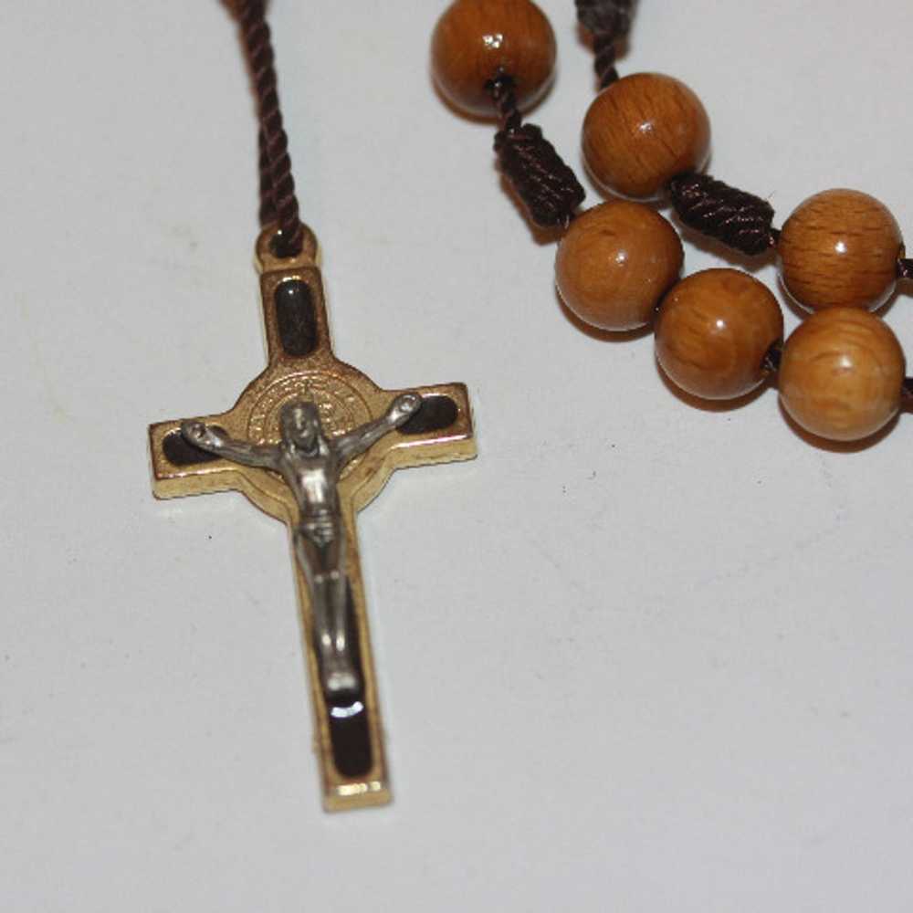 Vintage Rosary brown wood beads Crucifix Catholic… - image 2