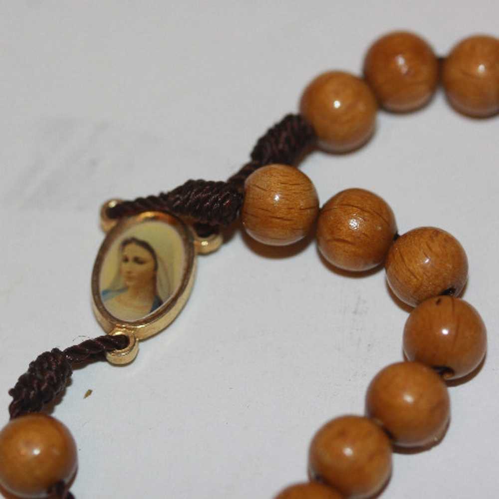 Vintage Rosary brown wood beads Crucifix Catholic… - image 3