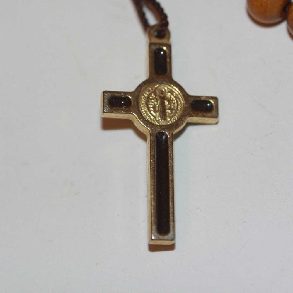 Vintage Rosary brown wood beads Crucifix Catholic… - image 4