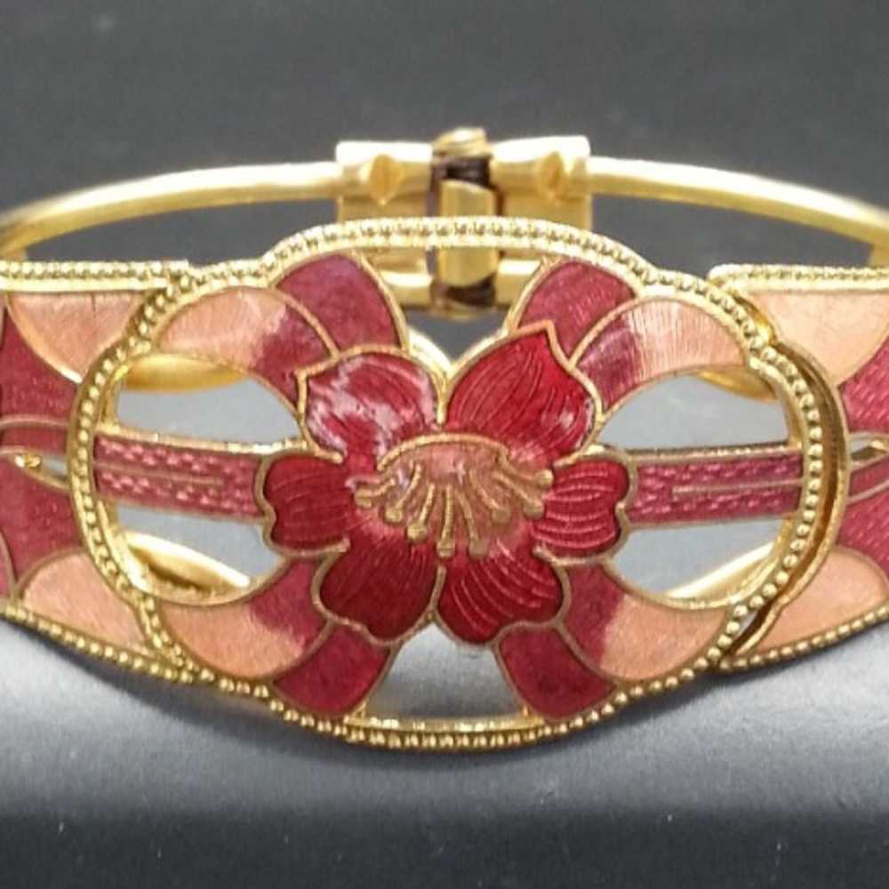 Vintage Pink Floral Clamper Bracelet - image 1