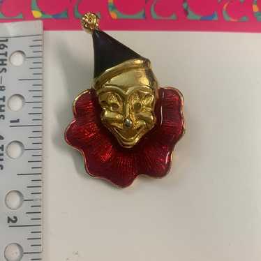 Vintage gold tone and enamel red and black clown … - image 1